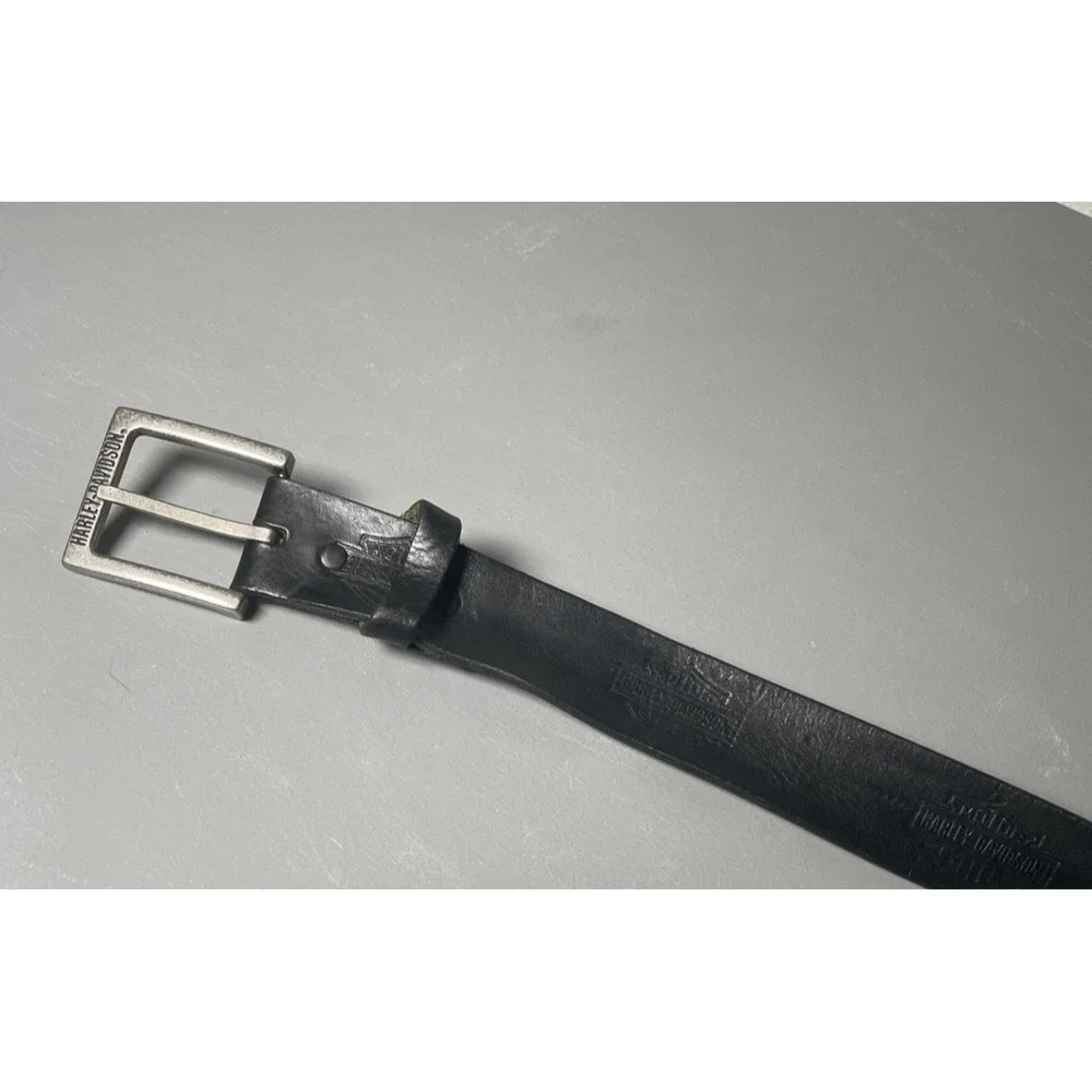 Vintage Harley Davidson Black Leather Belt Mens Size 42 Shield Logo‎